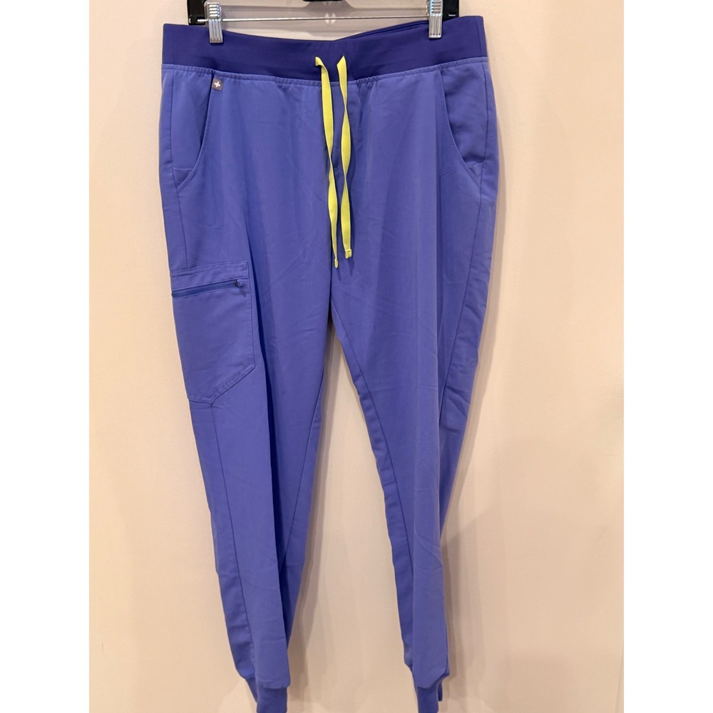 FIGS Zamora Jogger Scrub Pants Blueberry Purple Neon Yellow Drawstring Large T